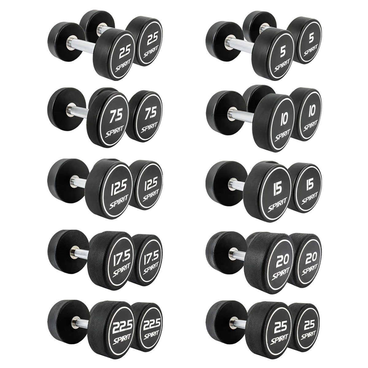 Spirit Fitness 2.5kg to 25kg Round Rubber Dumbbells Set - 10 pairs