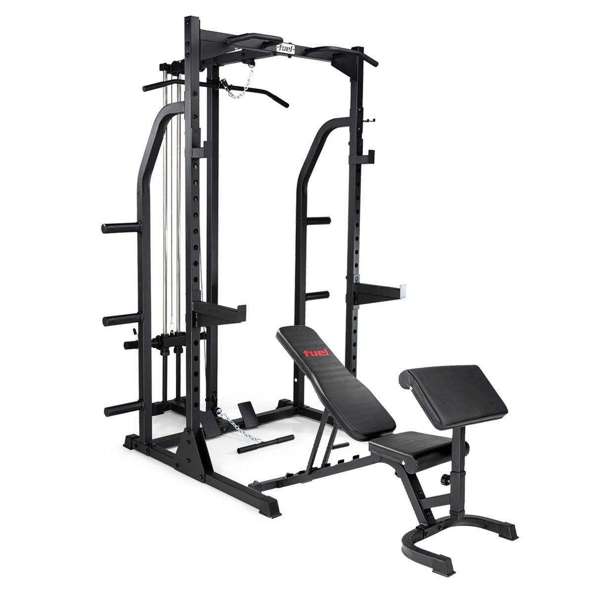 Fuel Fitness Power Rack with Hi-Lo Pulley w/ FID Weight Bench