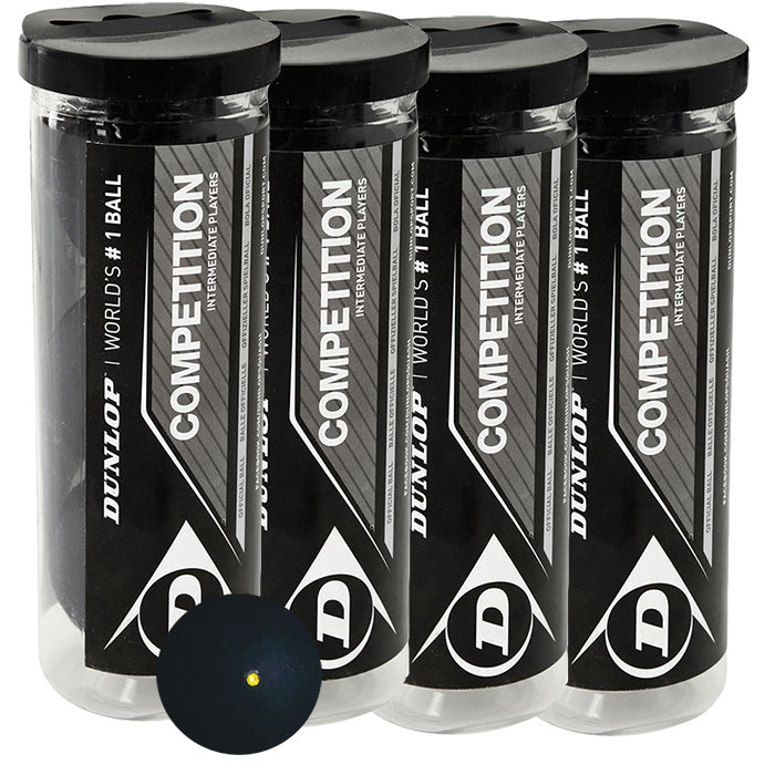 |Dunlop Competition Squash Balls 2014 - 1 dozen - 4 x3 Ball Tube|