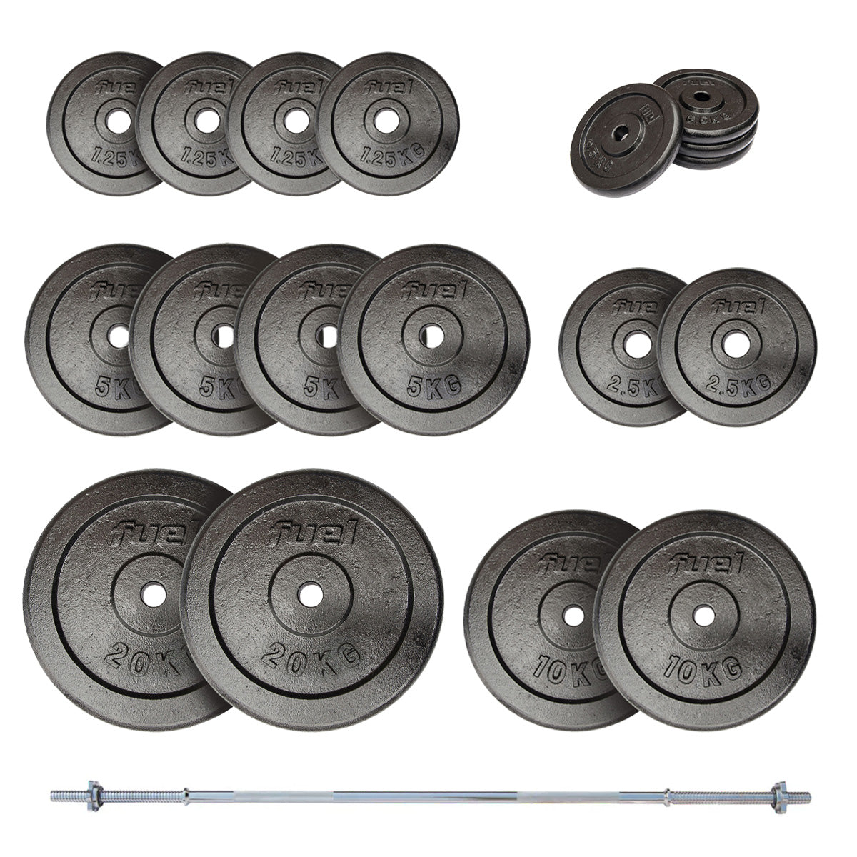 |FuelFitness100kgStandardCastIronWeightSetwith6ftBar|