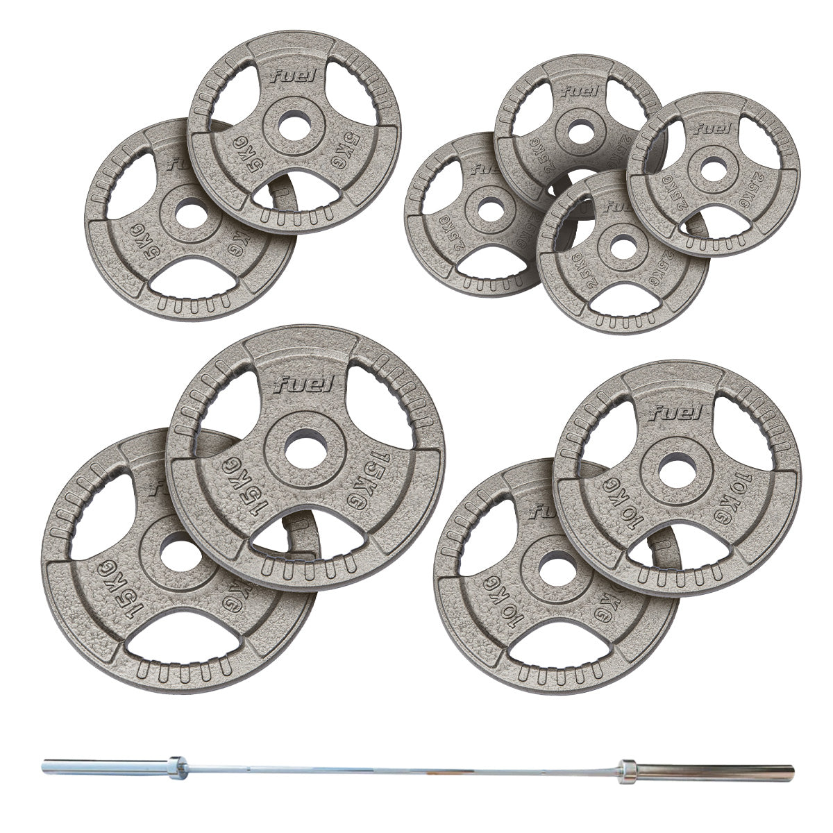 |FuelFitness90kgOlympicTriGripCastIronWeightSetwith7ftBar|