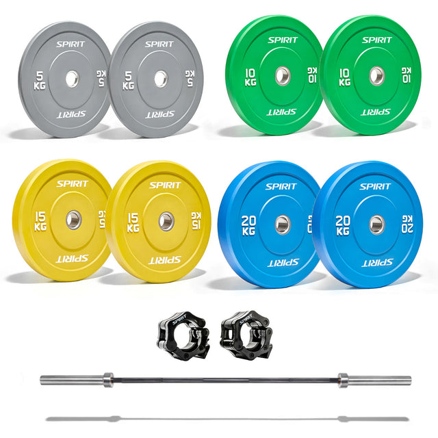 |Spirit Fitness 115kg Olympic Rubber Bumper Weight Set with 6ft Bar|