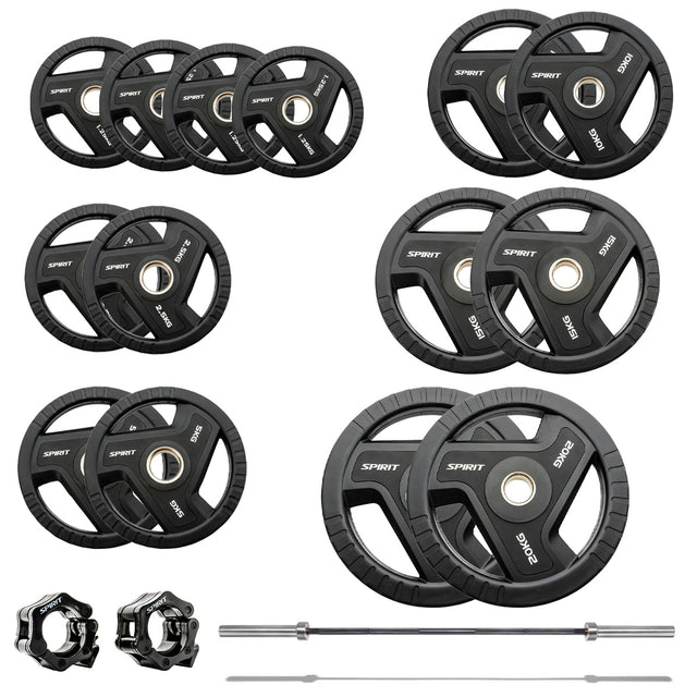 |SpiritFitness30kgOlympicRubberTriGripWeightSetwith7ftBar|