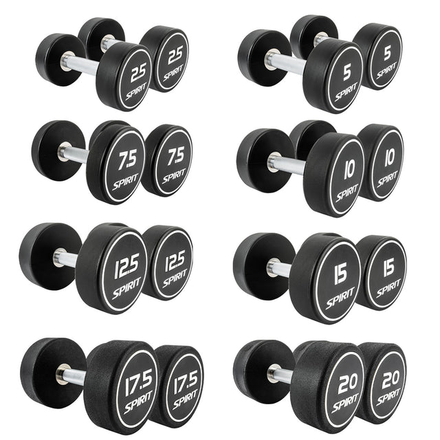 |Spirit Fitness 2.5kg to 20kg Round CPU Dumbbells Set - 8 pairs|
