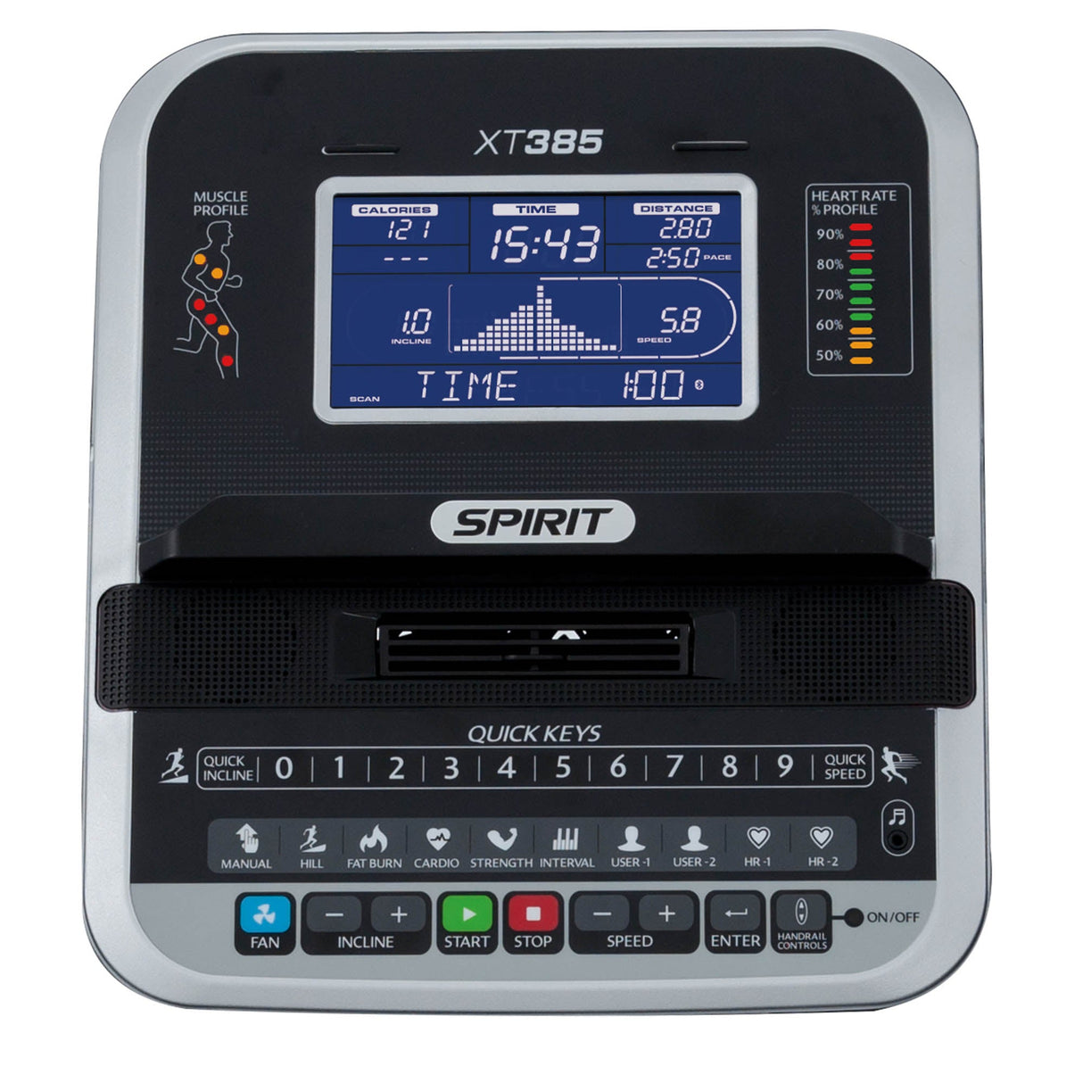 |SpiritFitnessXT385FoldingTreadmillConsole|