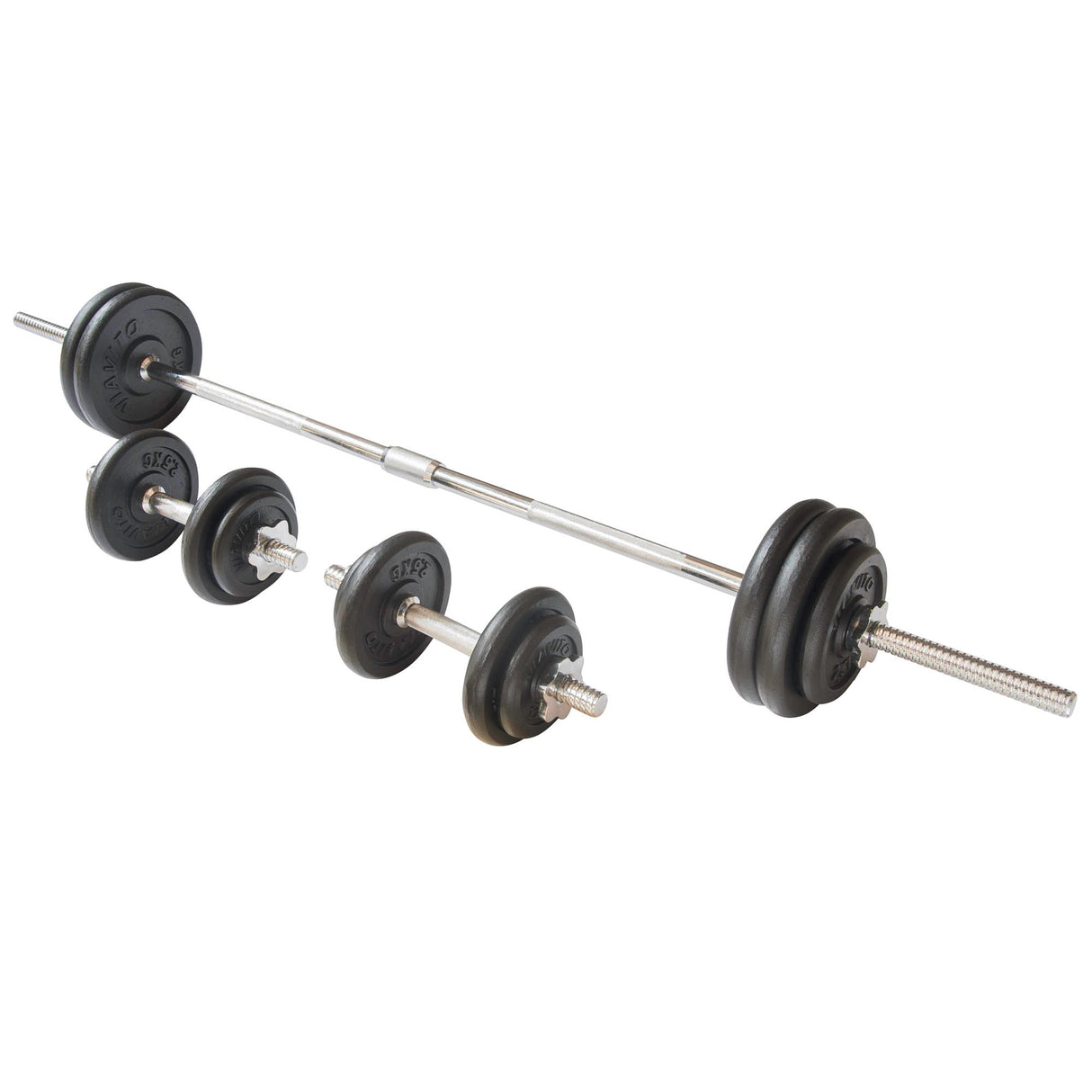 |Viavito 50kg Black Cast Iron Barbell and Dumbbell Set|