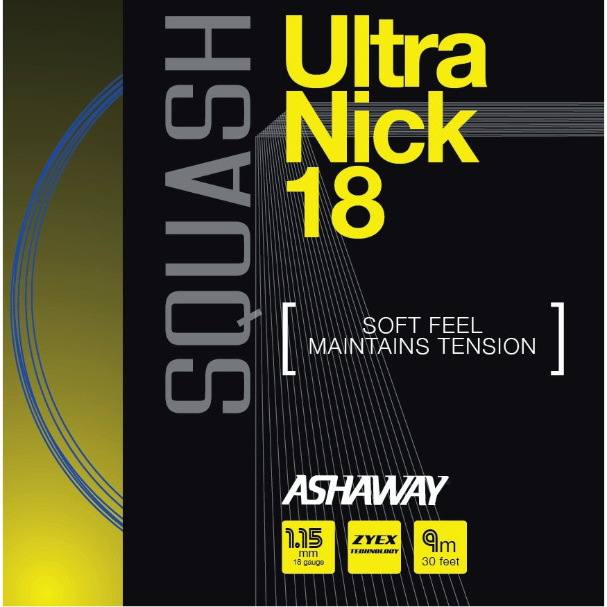 Black Ashaway MultiNick 18 Squash String - 1.15mm Black Professional Squash Strings Racquet String