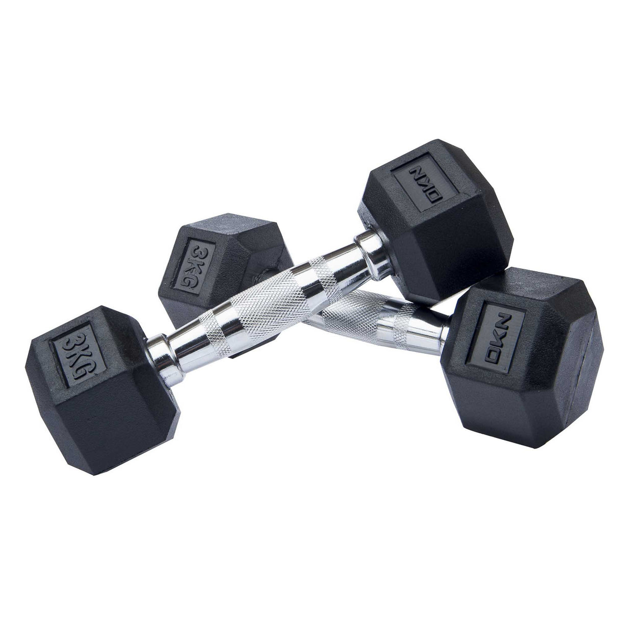 |DKN 2 x 3kg Rubber Hex Dumbbells|