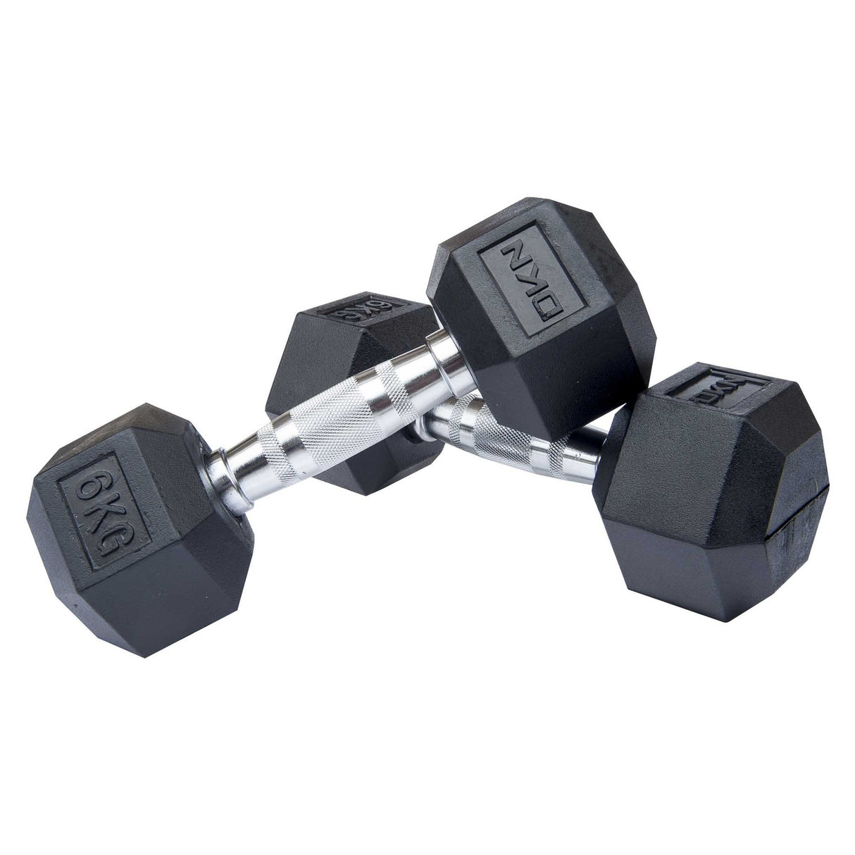 |DKN 2 x 6kg Rubber Hex Dumbbells|