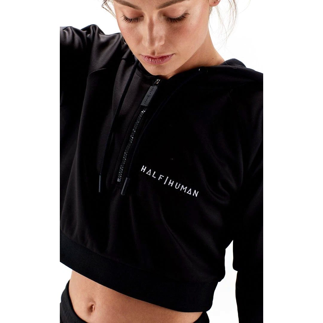 |Half Human Ladies Cropped Poly Tracksuit Hoodie - Logo|