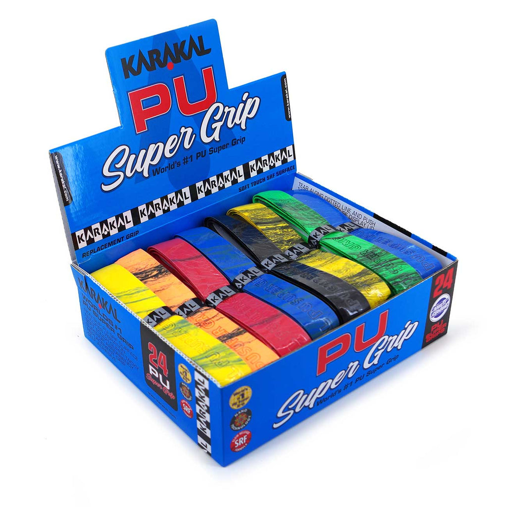 |Karakal Multi Colour PU Super Replacement Grip (24 pack) Box Angle1|