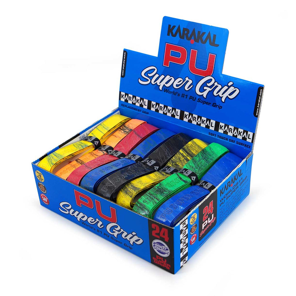 |Karakal Multi Colour PU Super Replacement Grip (24 pack) Box Angle|