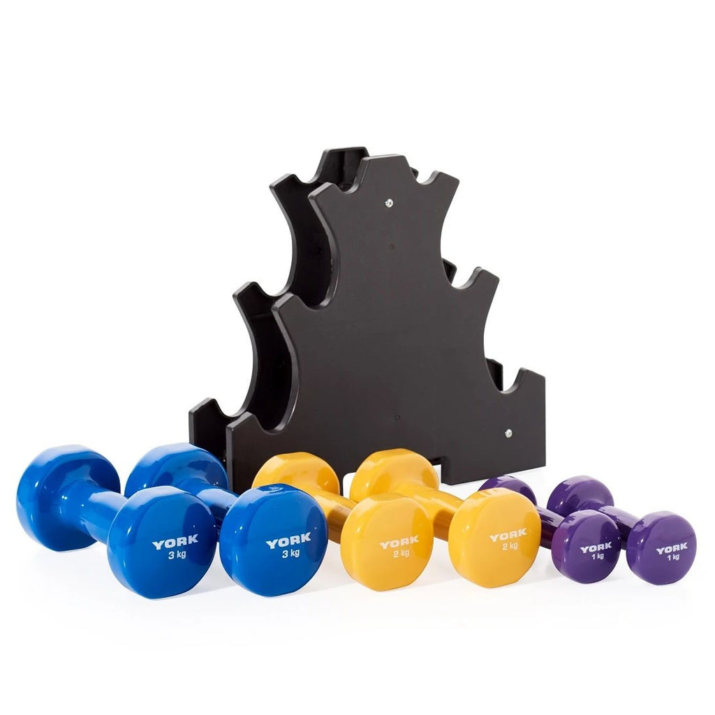 |York 12kg Vinyl Dipped Dumbbell Set with Stand |
