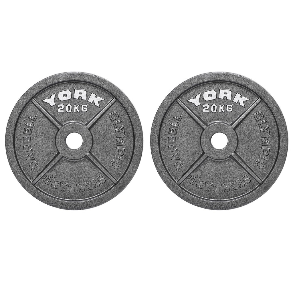 |York 2 x 20kg Hammertone Cast Iron Olympic Weight Plates|