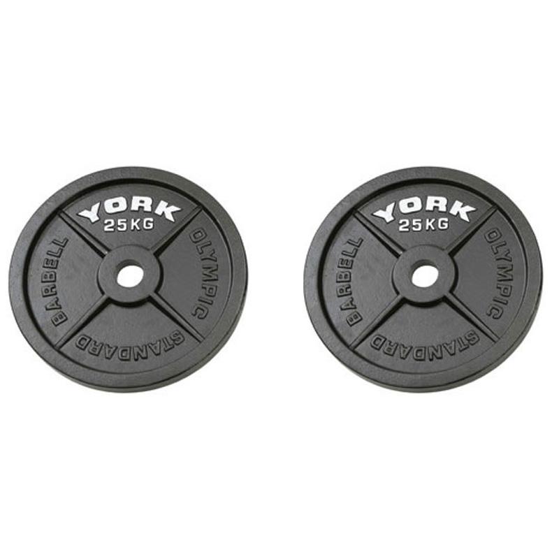 |York 2x25kg Hammertone Cast Iron Olympic Weight Plates|
