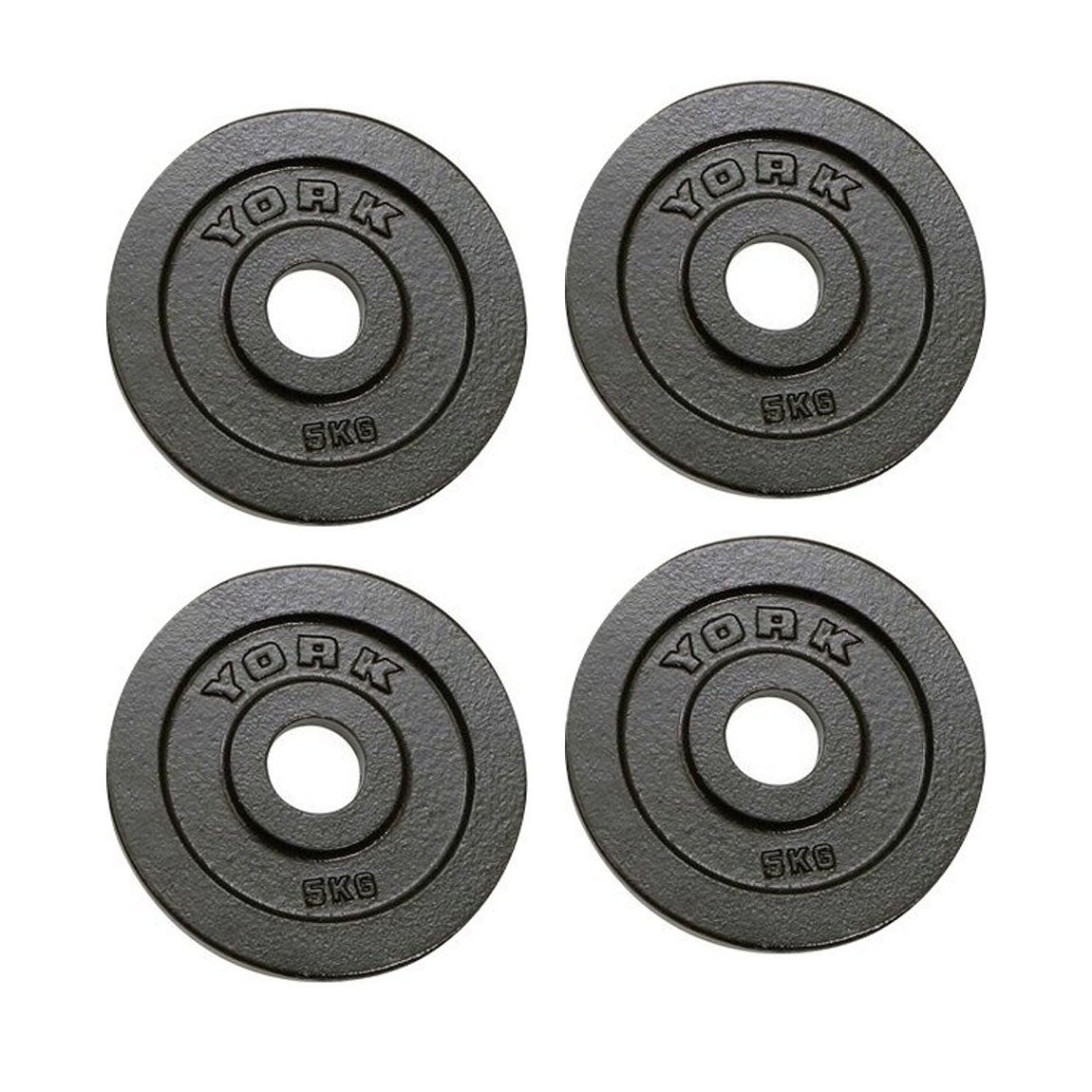 |York 4x 5kg Hammertone Cast Iron Olympic Plates|