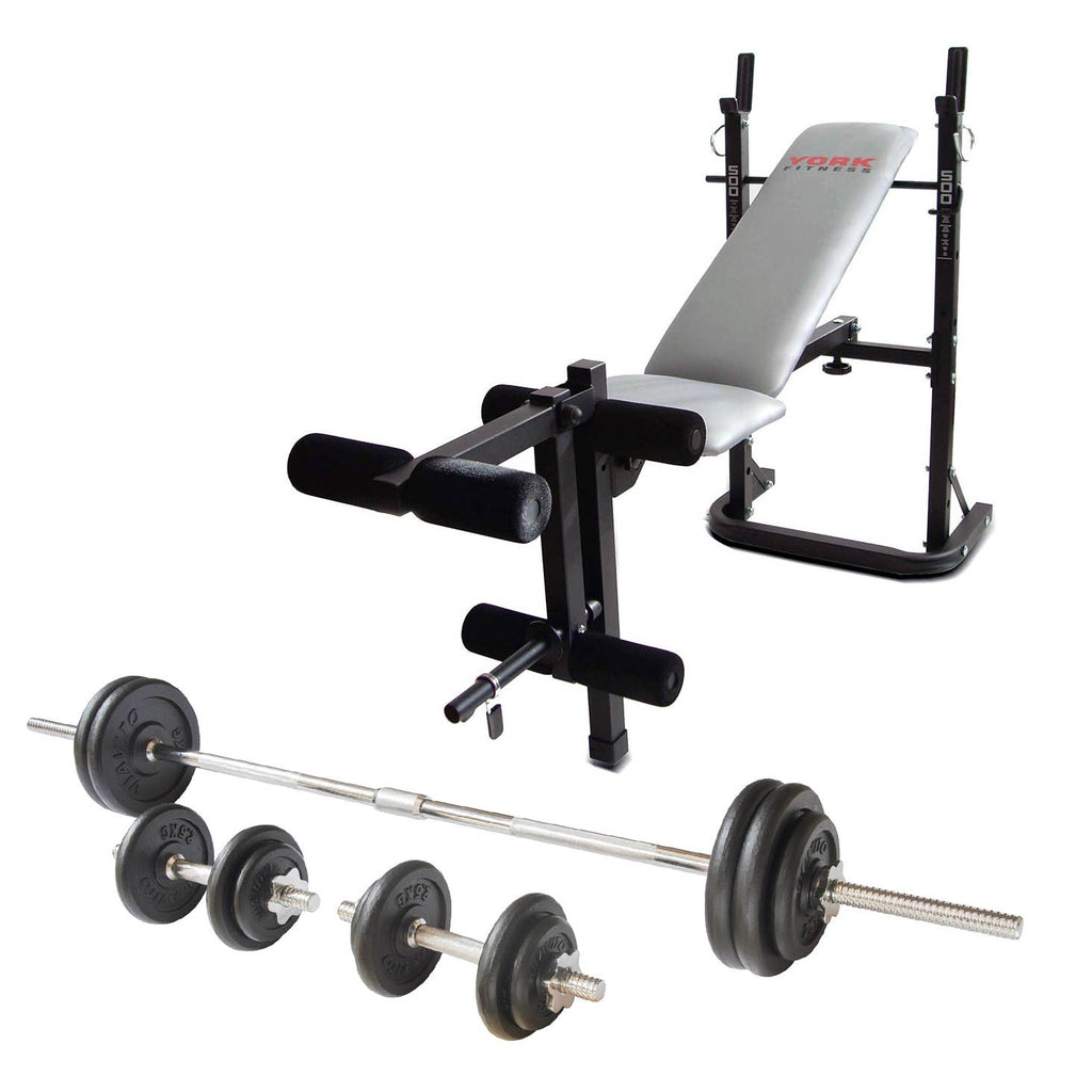 |York B500 Weight Bench with 50kg Cast Iron Weight Set|