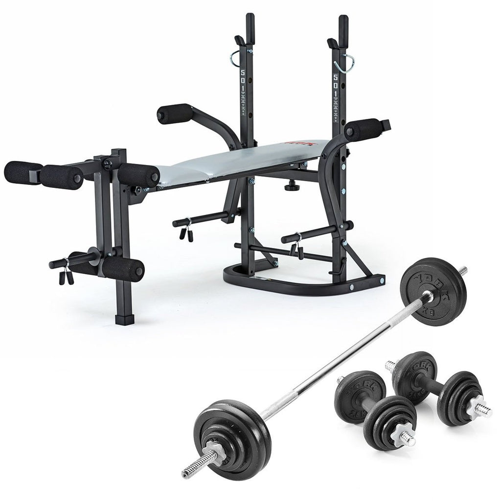 |York B501 Weight Bench with 50kg Cast Iron Weight Set - Foleded|