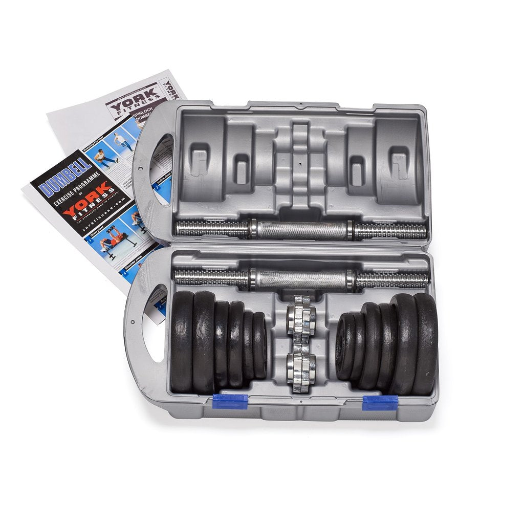 |York Fitness 20kg Cast Iron Dumbell Set With Case - Open Case|