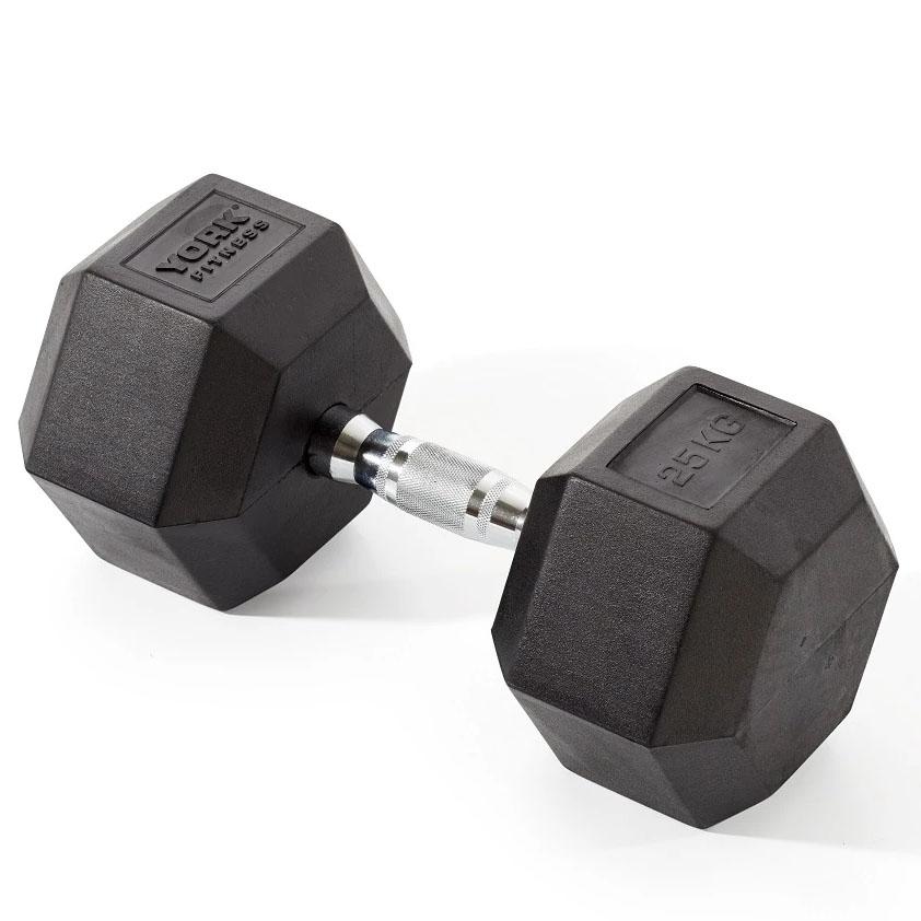 |York Fitness 25kg Rubber Hex Dumbbell|