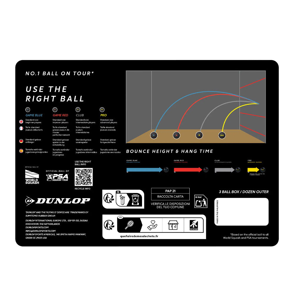 Dunlop Game Blue 4X3 Squash Balls