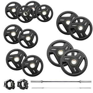 Spirit Fitness 90kg Olympic Rubber Tri Grip Weight Set with 7ft Bar