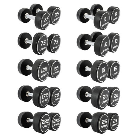 Spirit Fitness 2.5kg to 25kg Round Rubber Dumbbells Set - 10 pairs