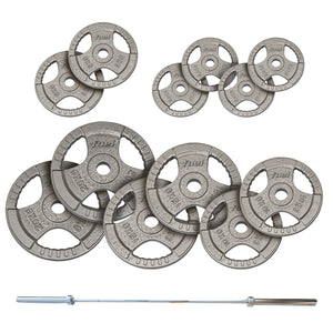 Fuel Fitness 130kg Olympic Tri Grip Cast Iron Weight Set with 7ft Bar