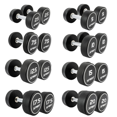 |Spirit Fitness 2.5kg to 20kg Round CPU Dumbbells Set - 8 pairs|