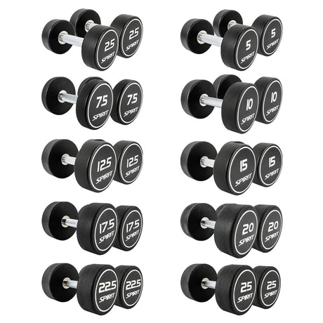 |Spirit Fitness 2.5kg to 25kg Round CPU Dumbbells Set 10 pairs|