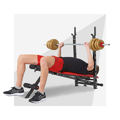 York Warrior 2 in 1 Folding Barbell and Ab Bench with Curl Sweatband