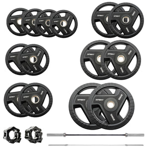 Spirit Fitness 130kg Olympic Rubber Tri Grip Weight Set with 7ft Bar