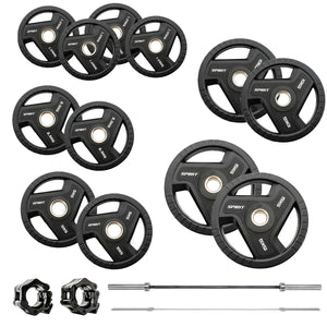 Spirit Fitness 85kg Olympic Rubber Tri Grip Weight Set with 6ft Bar