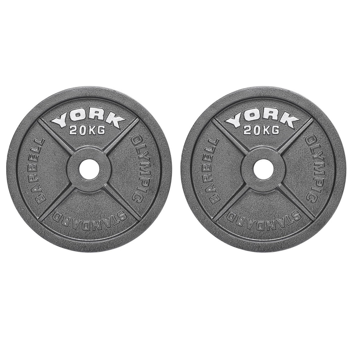 |York 2 x 20kg Hammertone Cast Iron Olympic Weight Plates|