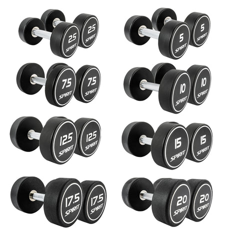 Spirit Fitness 2.5kg to 20kg Round Rubber Dumbbells Set - 8 pairs