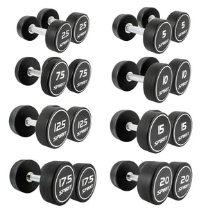 Spirit Fitness 2.5kg to 20kg Round Rubber Dumbbells Set - 8 pairs