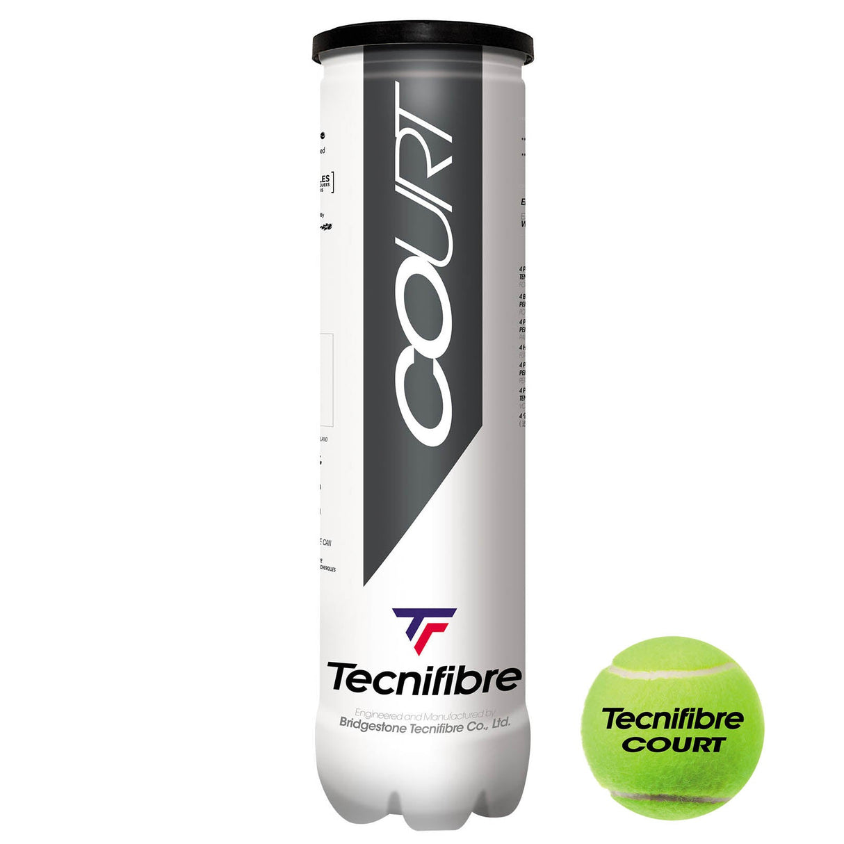 |Tecnifibre Court Tennis Balls - Tube of 4 - Ball and Tube|