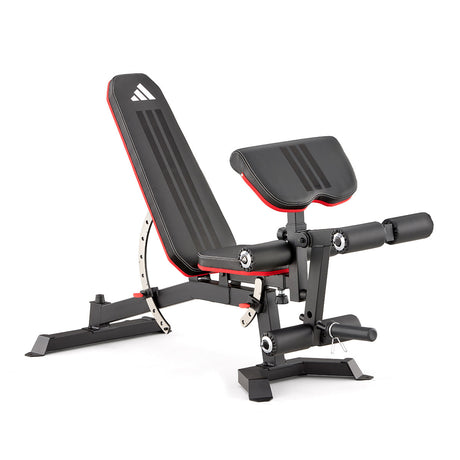 adidas Utility Weight Bench with Preacher Pad and Leg Extension angled