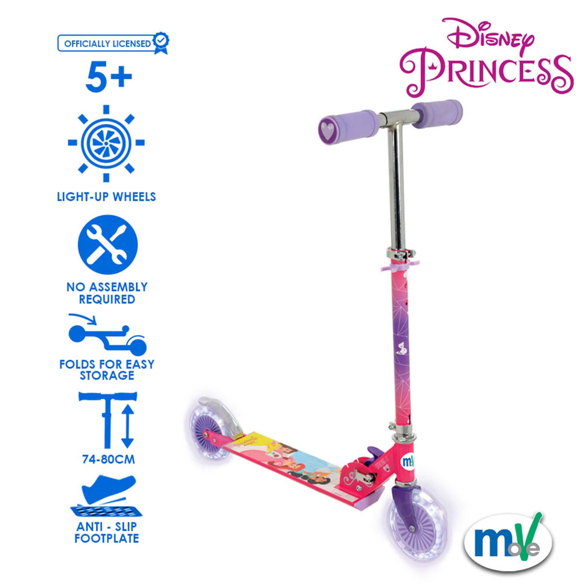 Disney Princess Folding 2-Wheel Inline Scooter with Light Up