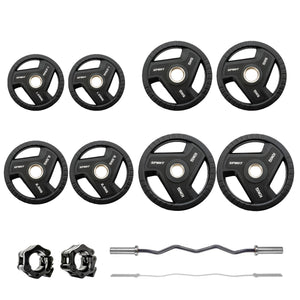 Spirit Fitness 45kg Olympic Rubber Tri Grip Weight Set with EZ Curl Bar