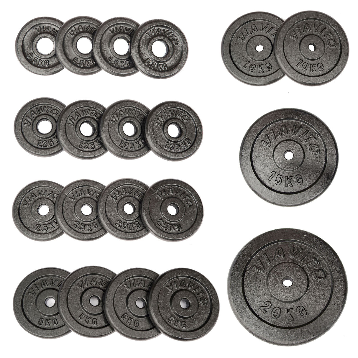 |1 x 15kg|1 x 20kg|2 x 10kg|2 x 15kg|2 x 20kg|4 x 0.5kg|4 x 1.25kg|4 x 2.5kg|4 x 5kg|