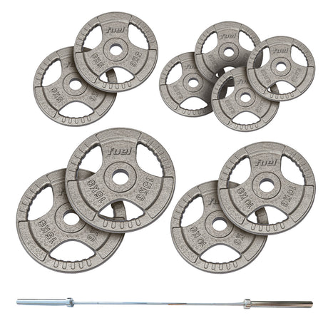 |FuelFitness90kgOlympicTriGripCastIronWeightSetwith7ftBar|
