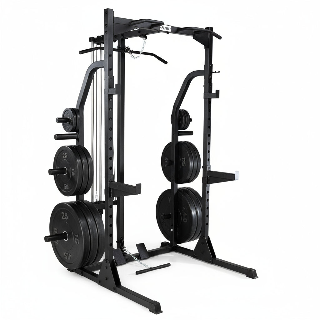 Fuel Fitness Power Rack with Hi-Lo Pulley and FID Weight Bench