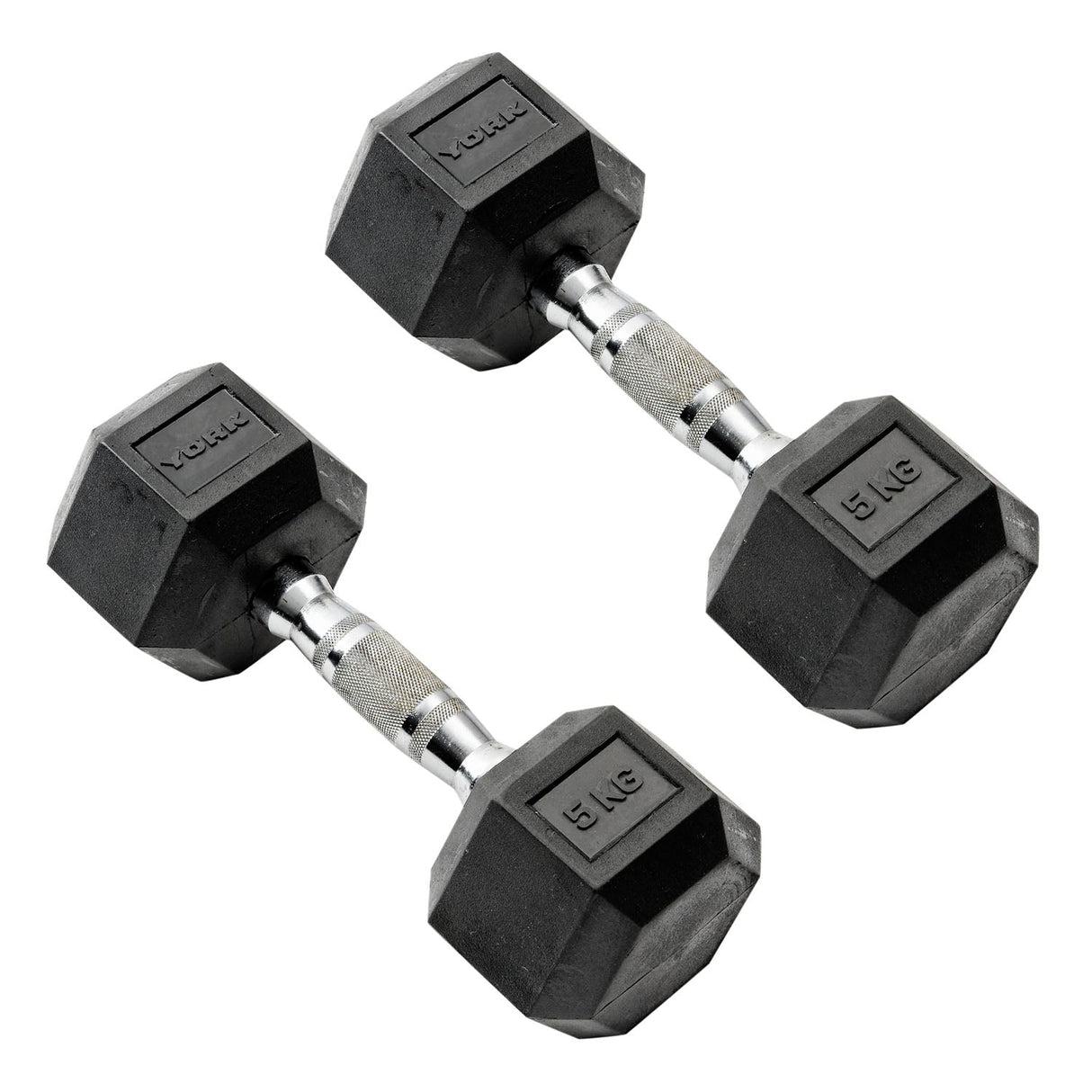 |York Commercial - 2 x  5kg Rubber Hex Dumbell|