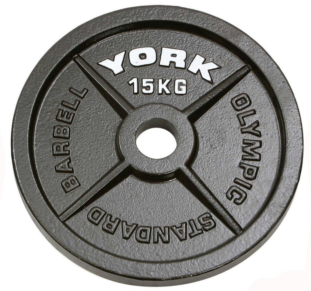 |York 15kg Hammertone Cast Iron Olympic Plate|