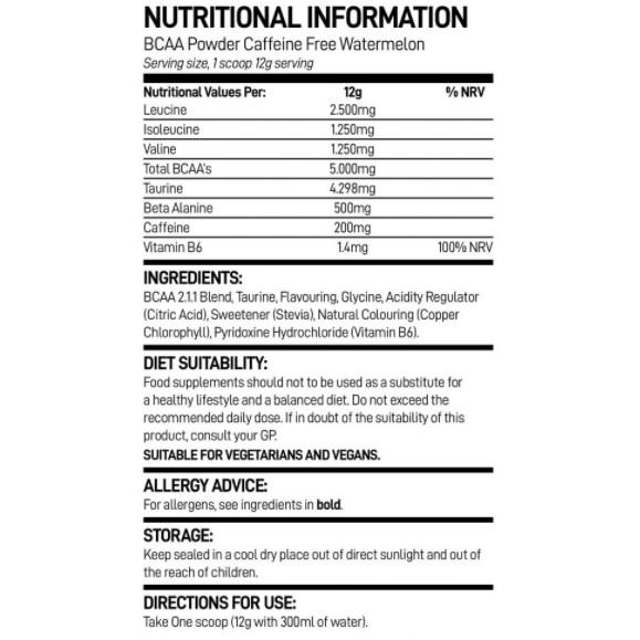 |Bio-Synergy BCAA Powder Caffeine Free - nutritional values|