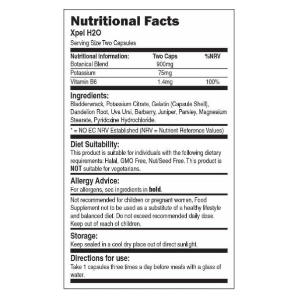 |Bio-Synergy Xpel H20 - nutritional values|