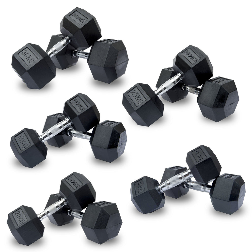|DKN 10kg to 30kg Rubber Hex Dumbbell Set - 5 Pairs|