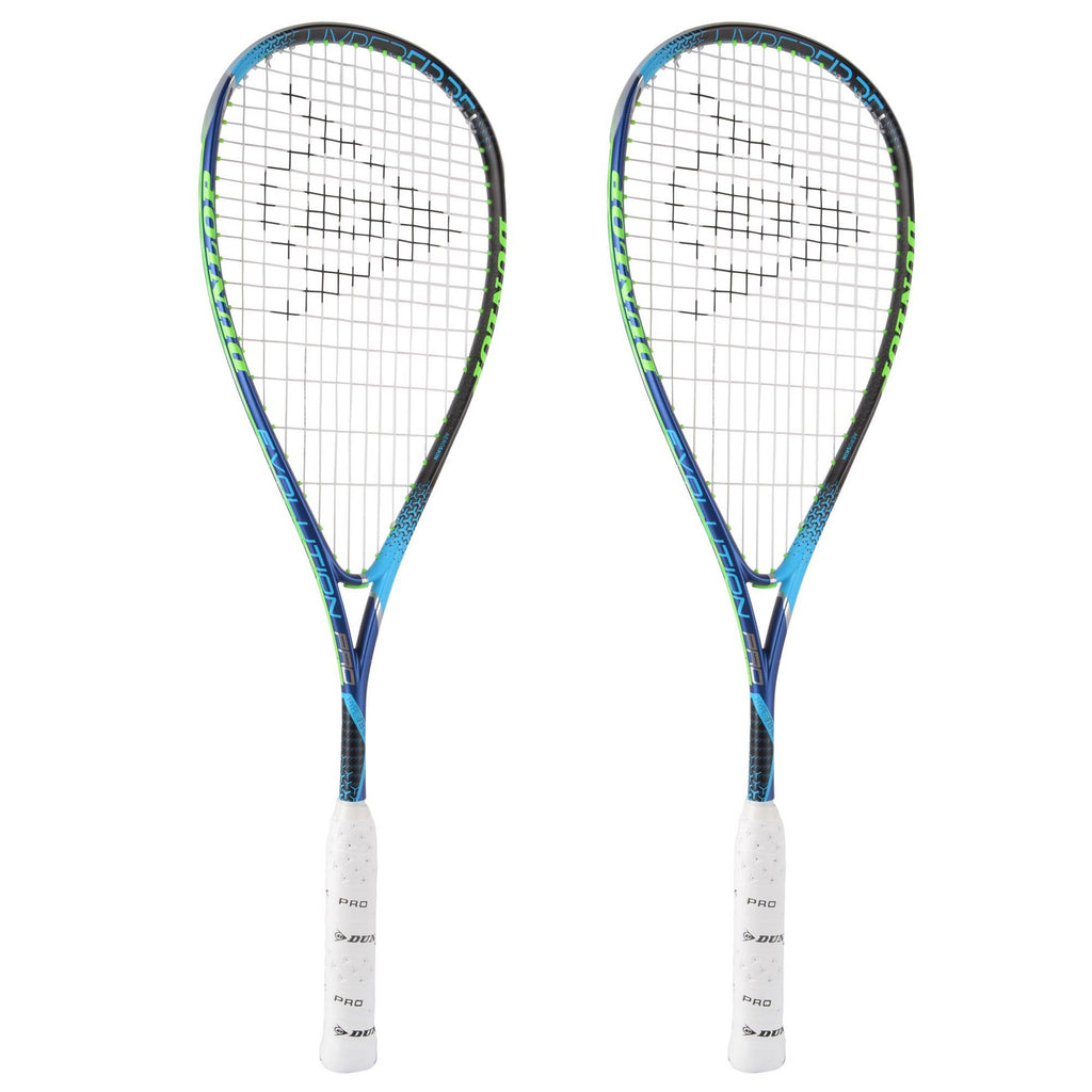 |Dunlop Hyperfibre Plus Evolution Pro Squash Racket Double Pack - Angled|