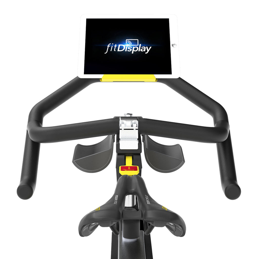 |Horizon Fitness GR7 Indoor Cycle - Tablet Holder in Use|